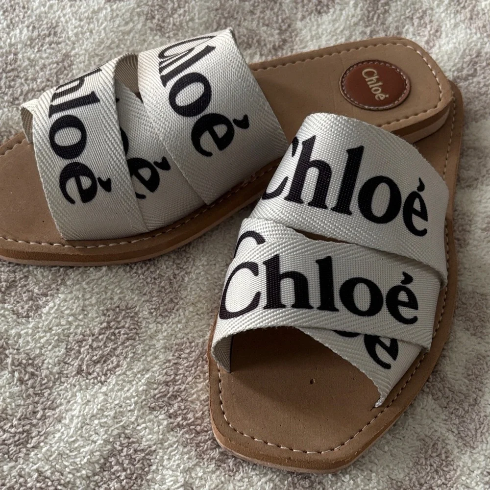 Woody Flat Logo Ribbon Slide Sandals (INSPIRED)- NOT AUTHENTIC - Picture 2 of 3